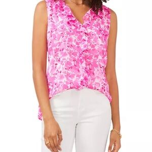VINCE CAMUTO V Neck Ruffle Trim Top